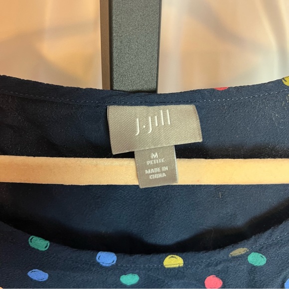 J. Jill Navy Blue and Colorful Polka Dot Tank Blouse, size Medium Petite - Picture 3 of 7